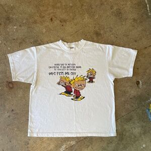 Vintage Single Stitch White Calvin and Hobbes Funny T-shirt